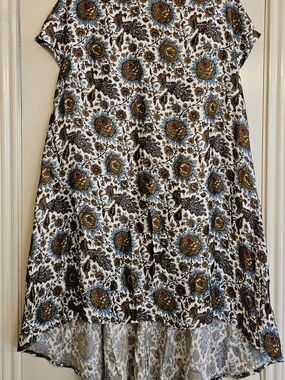 Balenciaga White Floral High-Low Casual Dress with Blue, Brown and Pink Accents